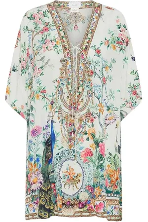 Camilla Badetøj, Dame, Flerfarvet, ONE SIZE, Kort Snøret Kaftan Plumes