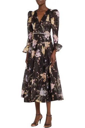 ZIMMERMANN Kjole, Dame, Flerfarvet, XS, Elegant Langærmet Midi Kjole