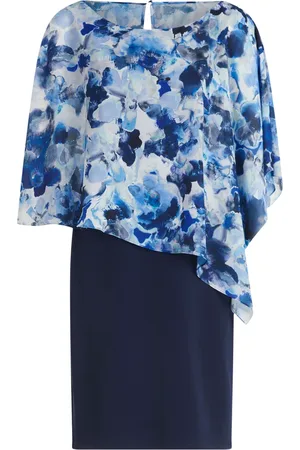Vera Mont Kjole, Dame, Blå, S, Uld, Blomstret Cocktailkjole