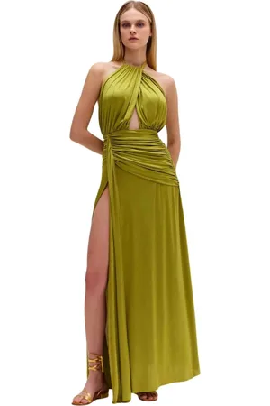 PATBO Kjole, Dame, Grøn, S, Metallic Halterneck Maxi Dress med sideslid