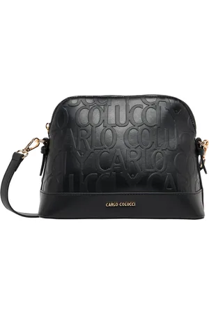 Carlo Colucci Taske, Dame, Sort, ONE SIZE, Uld, Stilfuld Logo Præget Skuldertaske