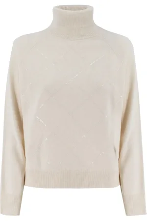 PESERICO SIGN Strik, Dame, , M, Uld, Turtleneck Jumper med Geometriske Sting Detaljer