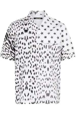 Roberto Cavalli Skjorte, Herre, Sort, XL, Bomuld, Grafisk Print Skjorte