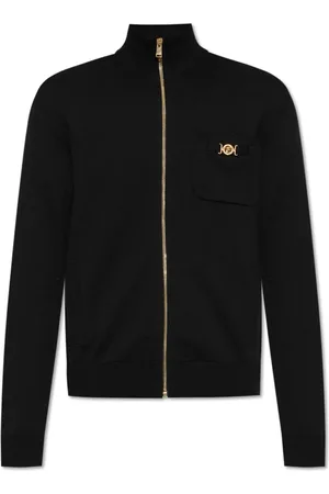 VERSACE Strik, Herre, Sort, M, Bomuld, Cardigan med lommer