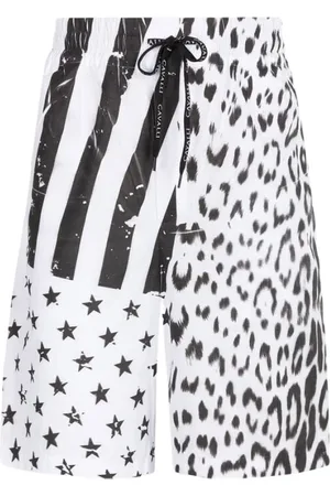 Roberto Cavalli Shorts, Herre, Sort, 3XL, Bomuld, Leopard Flag-Print Track Shorts
