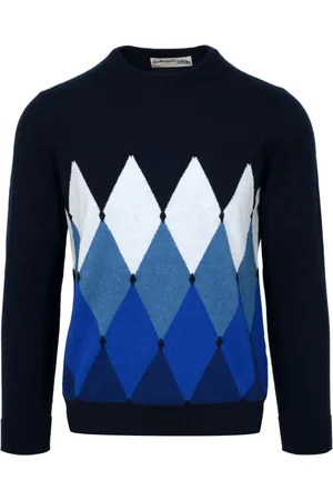 BALLANTYNE Strik, Herre, Blå, 2XL, Cashmere, Kashmir Diamantmønster Sweater