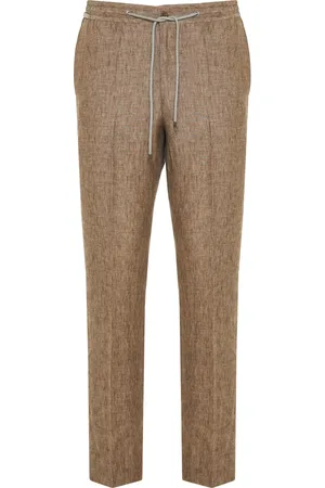 corneliani Bukser, Herre, Brun, L, Linned, Linned snørebukser med lommer