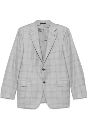 BRIONI Jakke, Herre, Grå, 2XL, Uld, Ternede Blazer med knaplukning