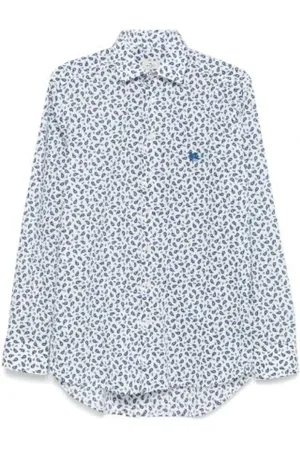 Etro Skjorte, Herre, Blå, M, Bomuld, Pegasus Print Hvid Skjorte