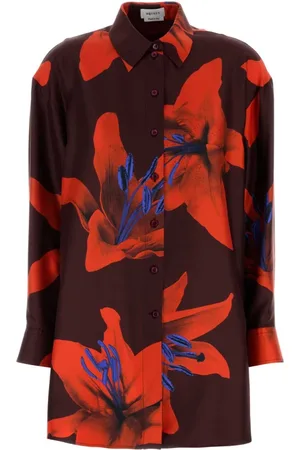 Alexander McQueen Bluser & Skjorter, Dame, Flerfarvet, M, Satin, Satin Oversize Print Skjorte