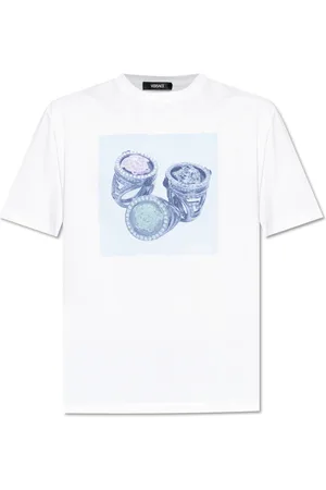 VERSACE Top, Herre, Hvid, S, Bomuld, T-shirt med farverigt tryk