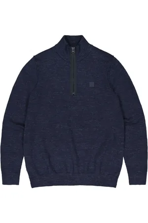 Butcher of Blue Strik, Herre, Blå, 2XL, Uld, Blå Pullover Lt Clifden Half Zip