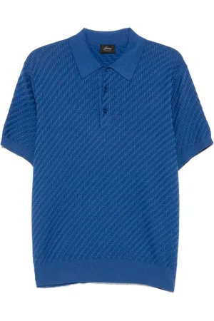 BRIONI Top, Herre, Blå, XL, Blå Ribbet Polo Skjorte Kort Ærme