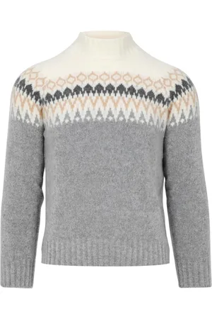 Gran Sasso Strik, Herre, Grå, M, Uld, Jacquard Striktrøje med Høj Krave