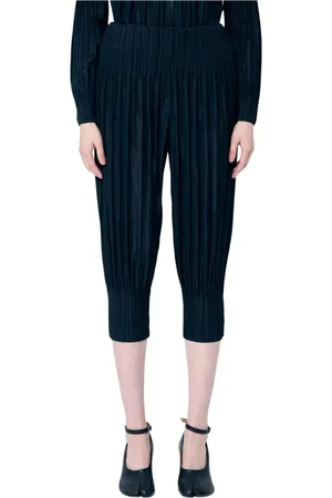 Issey Miyake Bukser, Dame, Sort, M, Polyester, Plisserede Cropped Bukser