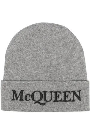 Alexander McQueen Tilbehør, Herre, Grå, M, Cashmere, Grå Cashmere Beanie Hat Broderet Logo