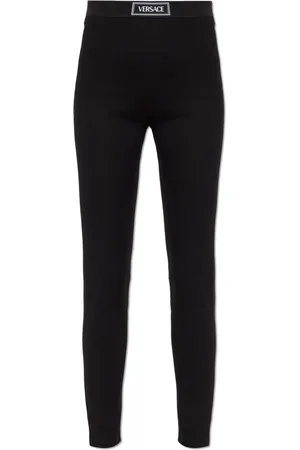 VERSACE Bukser, Dame, Sort, 2XS, Leggings med logo patch