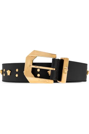 VERSACE Tilbehør, Herre, Sort, 85 CM, Læder, Læderbælte med applikationer