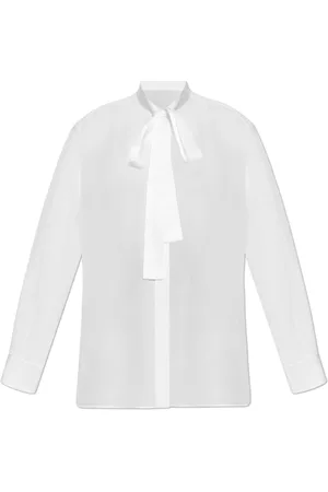 Dolce & Gabbana Bluser & Skjorter, Dame, Hvid, S, Silkebluse med dekorativt bånd i halsudskæringen