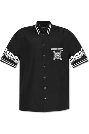 Dolce & Gabbana Skjorte, Herre, Sort, 2XL, Uld, Mønstret silkeskjorte