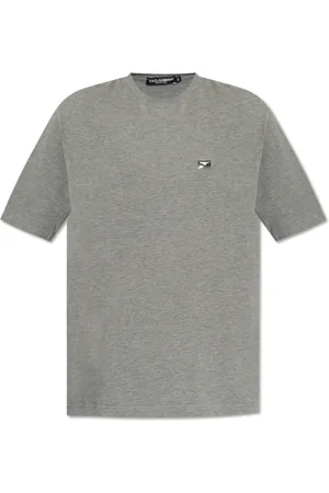 Dolce & Gabbana Top, Herre, Grå, XL, Bomuld, T-shirt med logo applikation