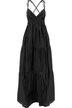 ERMANNO SCERVINO Kjole, Dame, Sort, S, Blomstret Blonde Lang Kjole med Flæsedesign