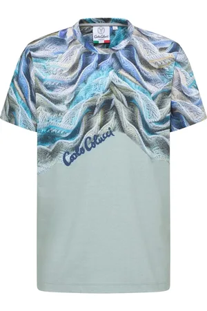 Carlo Colucci Top, Herre, Blå, 2XL, Strik T-shirt - Futuristisk elegance