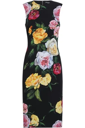 Dolce & Gabbana Kjole, Dame, Flerfarvet, XL, Blomstret Ærmeløs Sort Kjole