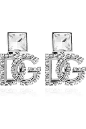 Dolce & Gabbana Tilbehør, Dame, Grå, ONE SIZE, Clip-on øreringe med skinnende krystaller