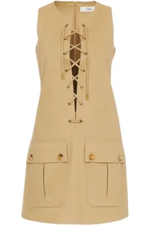 Chloé Kjole, Dame, Brun, M, Satin, Satin Pinafore Kjole med Snøring