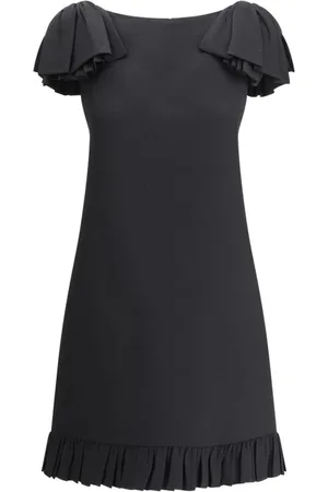 VALENTINO Kjole, Dame, Sort, M, Uld, Mini Kjole med Sløjfer og Ruffle Trim