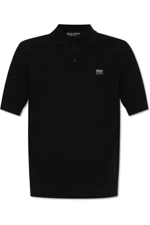 Dolce & Gabbana Top, Herre, Sort, 2XL, Bomuld, Polo med applikation med indgraveret logo