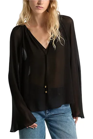 Michael Kors Bluser & Skjorter, Dame, Sort, XS, Polyester, Romantisk V-hals Georgette Bluse