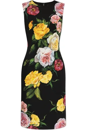 Dolce & Gabbana Kjole, Dame, Sort, M, Uld, Silkekjole med blomstermønster