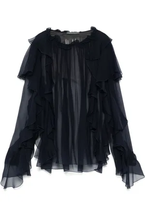 Alberta Ferretti Bluser & Skjorter, Dame, Blå, M, Blå Rynket Detaljer Langærmet Skjorte