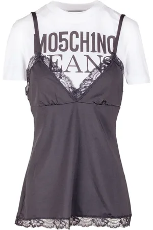 Moschino Top, Dame, Sort, S, Bomuld, Slim Fit T-shirt med Blondeindsats