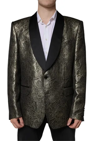 Dolce & Gabbana Jakke, Herre, Gul, 4XL, Uld, Guld Jacquard Blazer To Knapslukning
