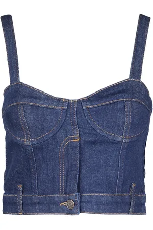 Moschino Top, Dame, Blå, M, Denim, Denim Crop Top med Hjerteudskæring