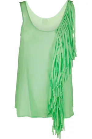 ALYSI Top, Dame, Grøn, S, Læder, Crepe Top med Frynser