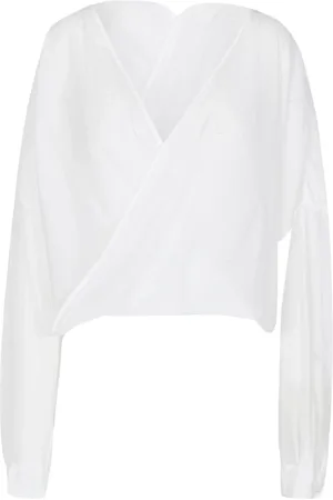 Jucca Bluser & Skjorter, Dame, Hvid, M, Bomuld, V-hals bluse i musselin stof