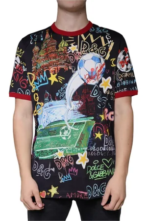 Dolce & Gabbana Top, Herre, Flerfarvet, 3XL, Bomuld, Multifarvet Grafisk Print Bomuld T-shirt