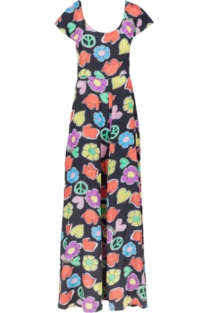 Moschino Kjole, Dame, Flerfarvet, XS, Denim, Printet Maxikjole med Rund Hals