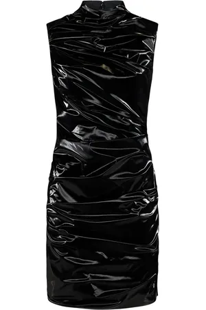 Alexander McQueen Kjole, Dame, Sort, XS, Uld, Ærmeløs Sort Coated Jersey Minikjole