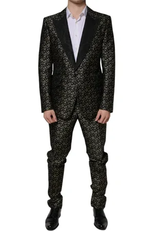Dolce & Gabbana Jakkesæt, Herre, Sort, S, Sort stjerner Jacquard Slim Fit Suit