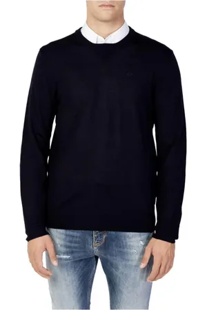 Armani Exchange Strik, Herre, Blå, XL, Uld, Blå Uld Jersey T-Shirt Mænd