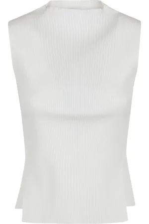 Victoria Beckham Top, Dame, Hvid, XS, Hvid Ribbet Ærmeløs Top med Sideslidser