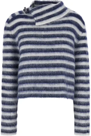 Jacquemus Strik, Dame, Blå, M, Uld, Blå Stribet Asymmetrisk Sweater