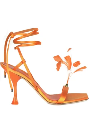 3Juin Sko, Dame, , 37 EU, Satin, Satin Sandal med Fjer og Firkantet Tå