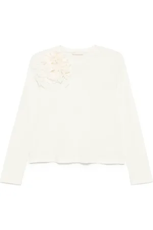 ULLA JOHNSON Top, Dame, Hvid, S, Bomuld, Blomst Langærmet Bomulds T-shirt