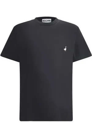 Moschino Top, Herre, Sort, 2XL, Uld, Ribbet Crew Neck T-shirt med Goose Detail